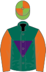 Dark green,purple inverted triangle,orange slvs,light green and orange qtd cap