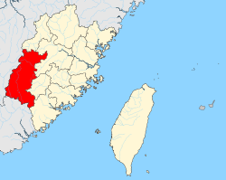 Location of Tingzhou Prefecture in Fujian Province, 1820