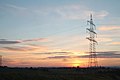 380 kV/110 kV-line Pulverdingen-Oberjettingen with two communication cables hanging like garlands on ropes above the power conductors