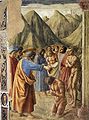 《新信徒的洗礼》，佛罗伦萨圣母圣衣圣殿布兰卡契小堂右侧墙壁上部左侧