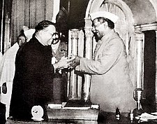 B. R. Ambedkar, presenting the final draft of the Constitution of India to Rajendra Prasad, president of the Constituent Assembly of India, 25 November 1949