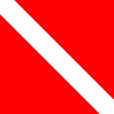 A red flag with white diagonal band
