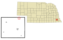 库克在约翰逊县及内布拉斯加州的位置（以红色标示）