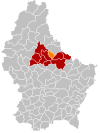 迪基希在卢森堡地图上的位置，迪基希为橙色，迪基希县为深红色