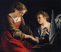 奥拉齐奥·真蒂莱斯基与乔瓦尼·兰弗兰科的《圣则济利亚与一位天使》（Santa Cecilia con un angelo），87.5 × 108cm，约作于1617－1618年或1621－1627年，来自山缪·亨利·卡瑞斯的收藏。[38]
