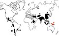 Image 28Centres of origin identified by Nikolai Vavilov in the 1930s. Area 3 (grey) is no longer recognised as a centre of origin, and Papua New Guinea (red, 'P') was identified more recently. (from History of agriculture)