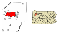 Location of Sugarcreek in Venango County, Pennsylvania.