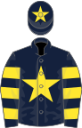 Dark blue, yellow star, hooped sleeves and star on cap