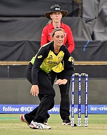 Gardner bowling for Australia during the 2020 ICC Women's T20 World Cup