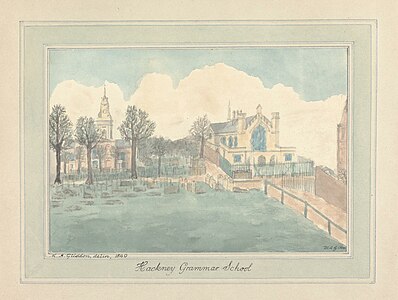 Hackney Grammar School, watercolor over graphite, 1844