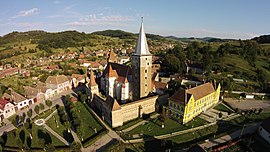 Aerial view of the fortified church