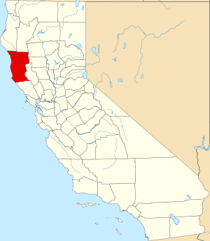 Map of California highlighting Mendocino County