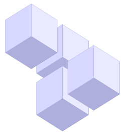 第六片，或称为B：V型的三立方体平放，另一个立方体放在逆时针的第一个立方体上方，有立体不对称性。