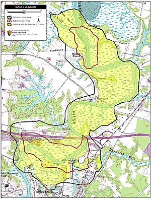 Map of Suffolk Battlefield core and study areas by the American Battlefield Protection Program