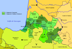 马尔桑子爵领（vicomté de Marsan）在加斯科涅封地地图上的位置，1150年左右