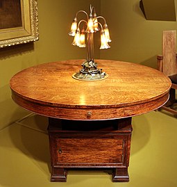 Library table by Frank Lloyd Wright (1896) with Tiffany & Co. Lamp (1902–07)