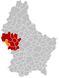 埃尔在卢森堡地图上的位置，埃尔为橙色，雷当日县为深红色
