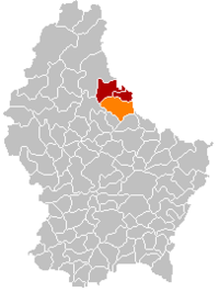 坦德尔在卢森堡地图上的位置，坦德尔为橙色，菲安登县为深红色
