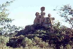 Balancing formation seen in Matobo National Park, known as the Mother and Child inselberg