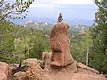 The trail leading to the lookout tower passes many boulders made of Pike's Peak granite, such as this one.