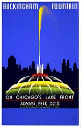 WPA poster "Buckingham Fountain on Chicago's lake front, world's largest and most beautiful illuminated fountain"