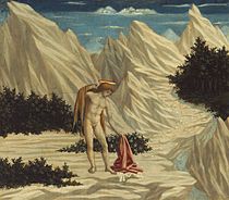 多梅尼科·维内齐亚诺（英语：Domenico Veneziano）的《在荒漠中的圣约翰》（San Giovanni nel Deserto），28.3 × 32.4cm，约作于1445年，来自山缪·亨利·卡瑞斯的收藏。[9]