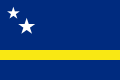 The flag of Curaçao, a charged horizontal triband.