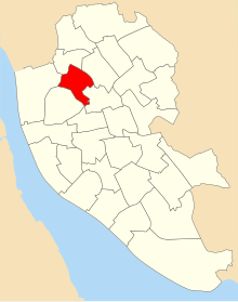A map of the city of Liverpool showing 2004 council ward boundaries. Anfield ward is highlighted