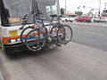 A full bike rack mounted on OCTA bus in Midway City.