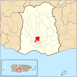 Location of barrio Portugues Urbano within the municipality of Ponce shown in red