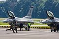 Pilots of 140 Sqn responding to a simulated quick reaction alert (QRA) to scramble their F-16Cs.