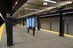 An empty subway platform at the 57th Street station in Manhattan