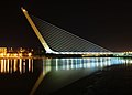 阿拉米略桥（Puente del Alamillo）的夜景，位于西班牙塞维利亚