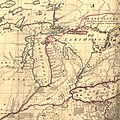 "Mitchell Map" of the region, from the late 1700s, used to create the Ordinance Line of 1787. Note that the southern tip of Lake Michigan is depicted as being farther north than Lake Erie.