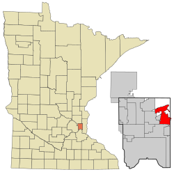 怀特贝尔莱克在拉姆西县及明尼苏达州的位置（以红色标示）
