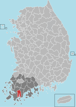 康津郡在韩国及全罗南道的位置