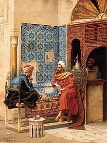 Chess game between Tha'ālibī and Bakhazari (1896), by Ludwig Deutsch (1855–1935)