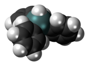 Space-filling model of the triphenyltin hydride molecule