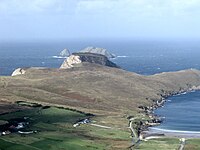 Aerial view of a coastal village