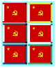 1931年式中国工农红军军旗：步兵旗、骑兵旗、炮兵旗、工兵旗、辎重兵旗、医护兵旗（从左至右）