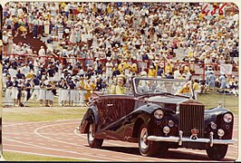 The flag being used by Elizabeth II during the 1982 Commonwealth Games in Brisbane