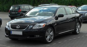 Front three-quarters view of a black sedan