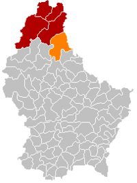 帕克霍辛根在卢森堡地图上的位置，帕克霍辛根为橙色，克莱沃县为深红色