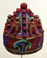 Beaded Oba's royal coronet (Akoro), Indianapolis Museum of Art. The Akoro was smaller than an Adé and was usually worn by lesser ranking kings under a regional Oba.