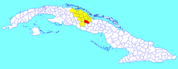 Placetas municipality (red) within Villa Clara Province (yellow) and Cuba