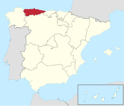 Map of Asturias in Spain