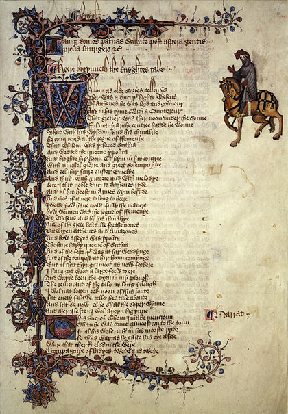 The beginning of The Knight's Tale from the Ellesmere manuscript.