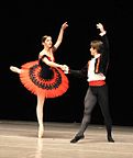 Dancer wearing a pancake tutu in the Grand Pas de deux from Don Quixote