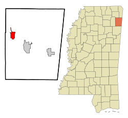 曼塔奇在伊塔万巴县及密西西比州的位置（以红色标示）