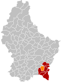瓦尔德布雷迪穆斯在卢森堡地图上的位置，瓦尔德布雷迪穆斯为橙色，雷米希县为深红色